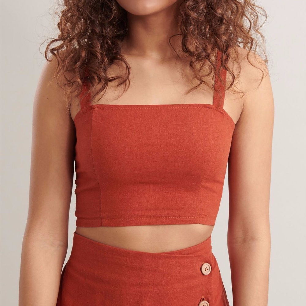 Linen Crop Tank, Burnt Orange, Sz Small